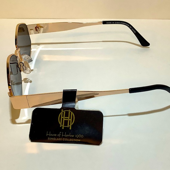 House of Harlow 1960 Black and Gold Hexagonal Sunglasses New - Picture 2 of 3